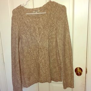 Tan Crew Neck Cable Knit Sweater